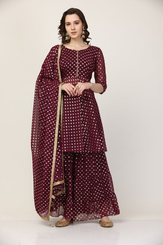 Foil Printed Georgette Kurta with Shararra Set (Customization available)