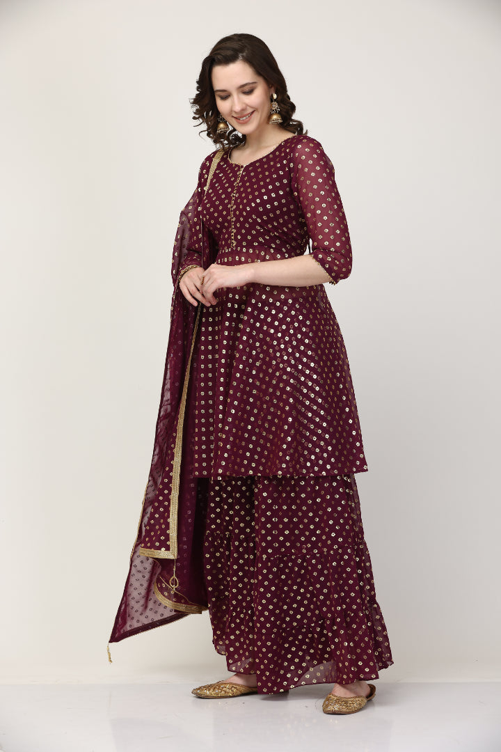 Foil Printed Georgette Kurta with Shararra Set (Customization available)