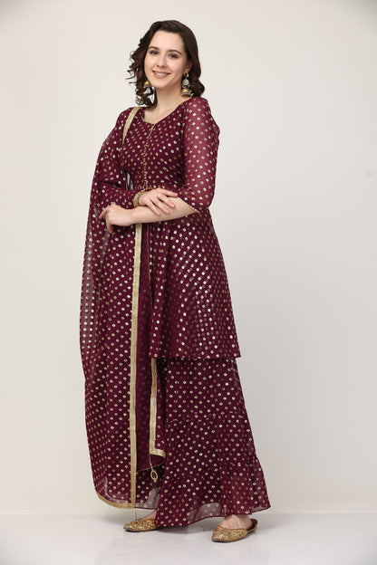 Foil Printed Georgette Kurta with Shararra Set (Customization available)