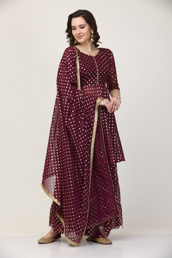 Foil Printed Georgette Kurta with Shararra Set (Customization available)