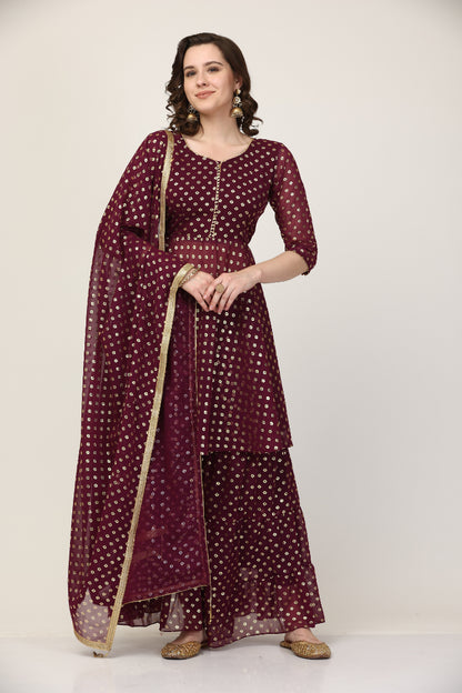 Foil Printed Georgette Kurta with Shararra Set (Customization available)