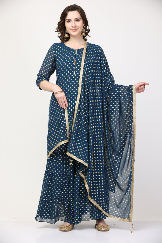 Foil Printed Georgette Kurta with Shararra Set (Customization available)