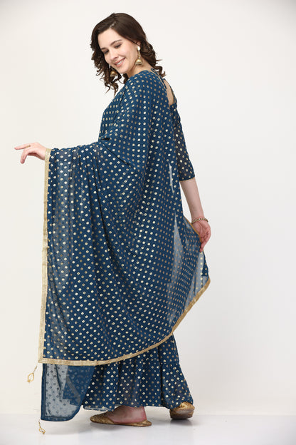 Foil Printed Georgette Kurta with Shararra Set (Customization available)