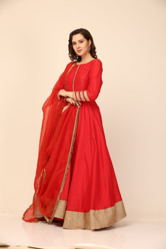 Red Art silk Anarkali set