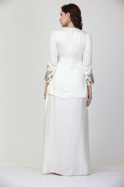 Off White Kurta with cowl Skirt set (Customization available)