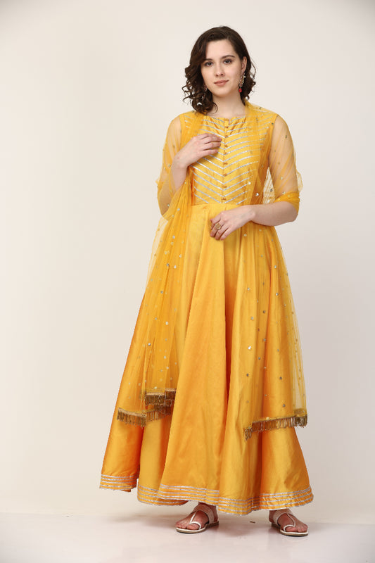 Mustard  Art Silk Anarkali pant set  (Customization available)