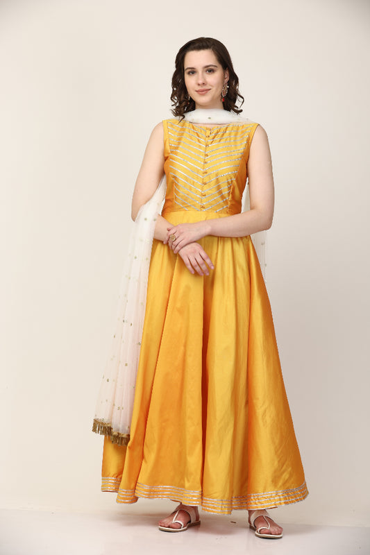 Mustard  Art Silk Anarkali pant set  (Customization available)