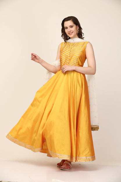 Mustard  Art Silk Anarkali pant set  (Customization available)