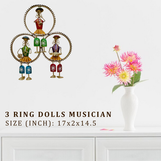 3 Ring Dolls Musician Metal Wall Art - 17x2x14.5 Inch