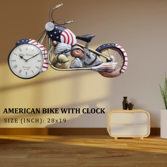 American Bike with Clock - 28x19 Inch Vintage Wall Art