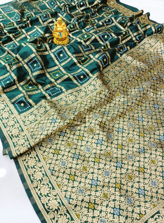 Elegant Bandhani Saree with Zari Woven Work: Timeless Beauty