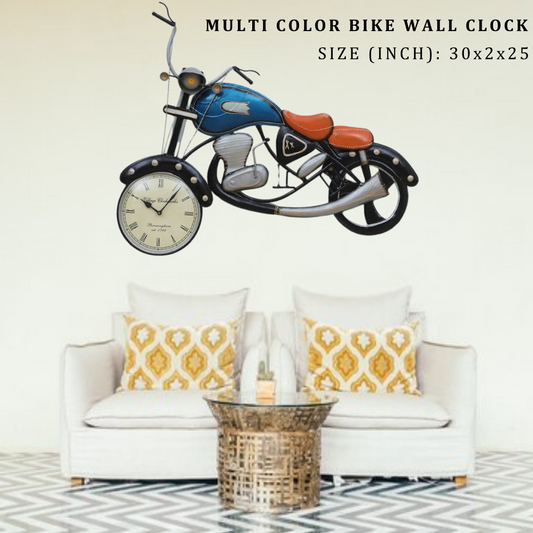 Multicolor Bike with Clock Metal Wall Decor - 30x2x25 Inch