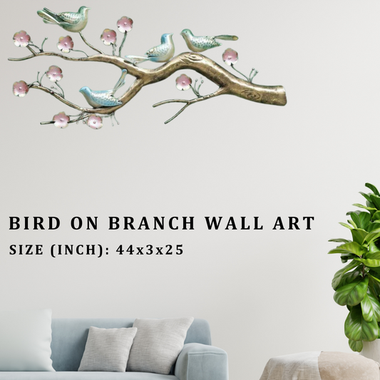 Metal Decor Bird on Branch Wall Art - 44x3x25 Inch