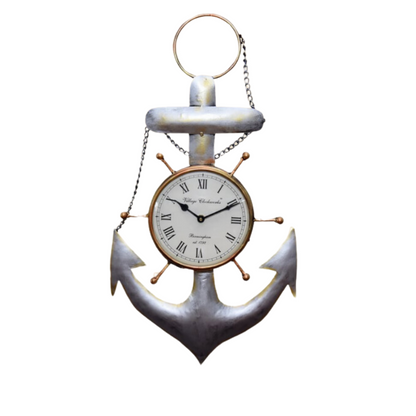 Anchor Wall Clock - 22x12 Inch Metal Nautical Decor