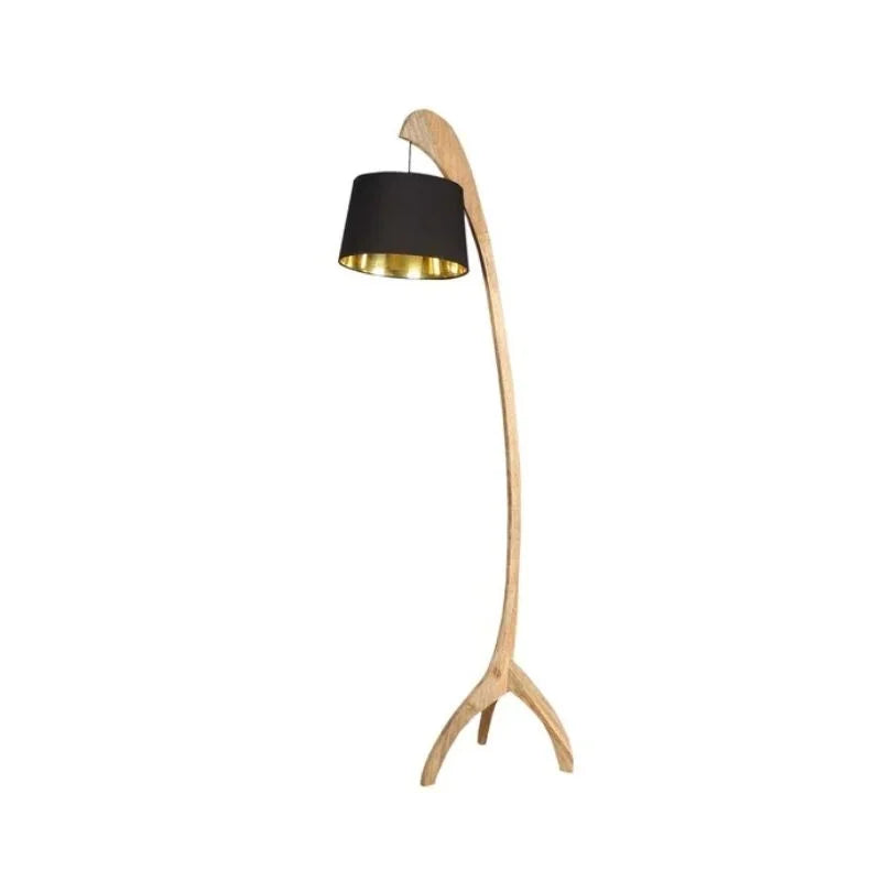 Black Iron & Cloth Shade Floor Lamp with Natural Base