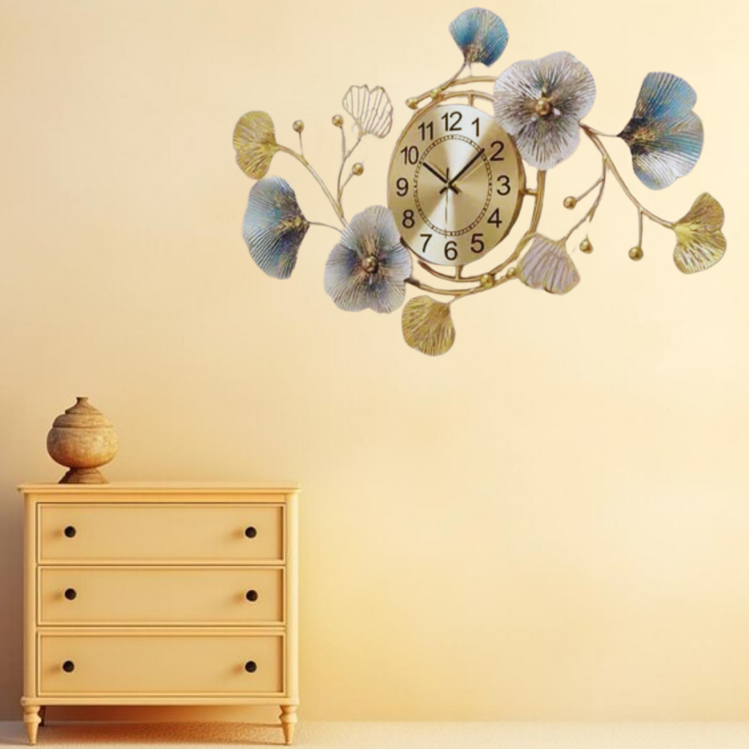 Metal Wall Decor: Clock with Flower Wall Art