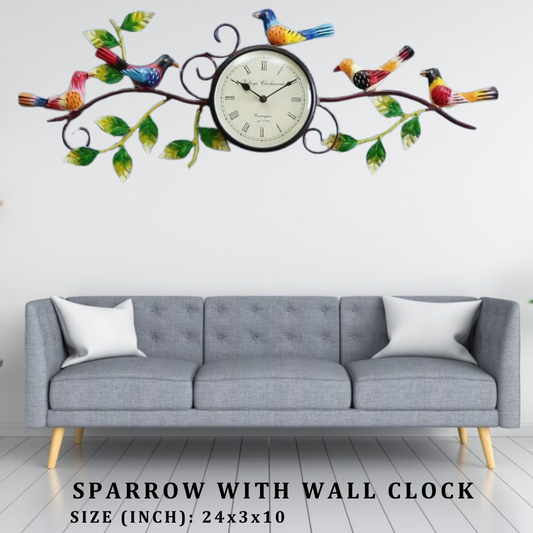 Metal Decor Sparrow with Wall Clock - 24x3x10 Inch