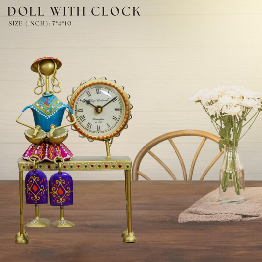 Handcrafted Metal Doll with Clock - Table Decor