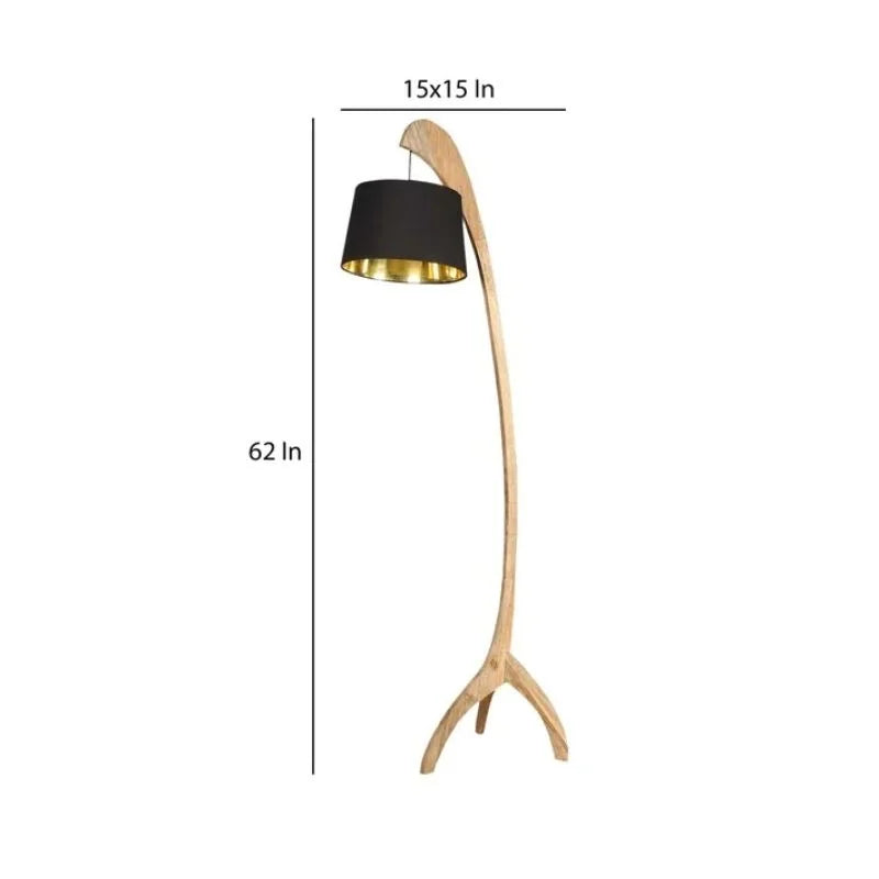 Black Iron & Cloth Shade Floor Lamp with Natural Base