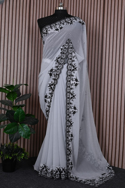 Exquisite Georgette Saree with Diamond & Embroidery Work