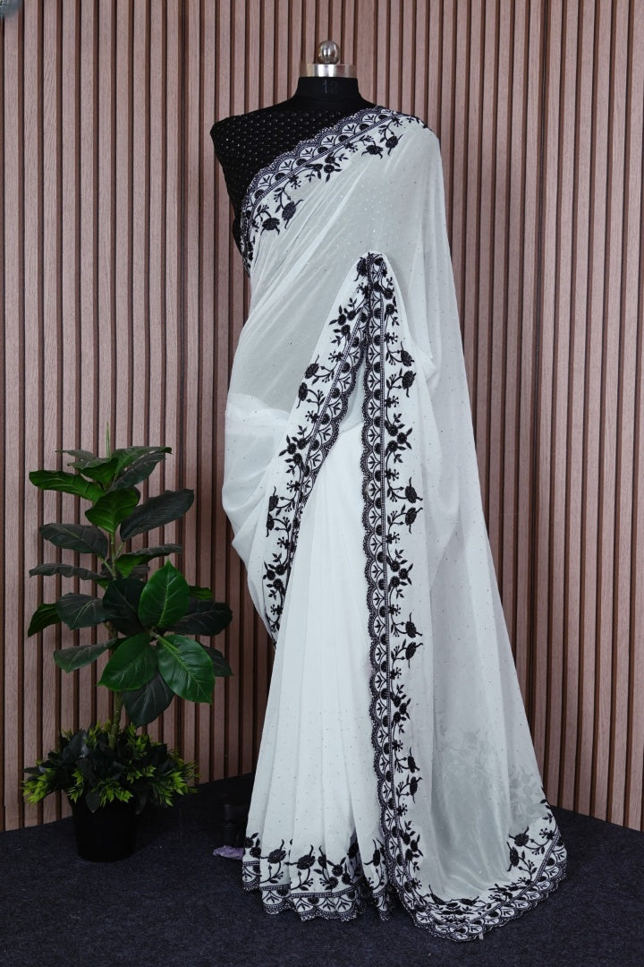 Exquisite Georgette Saree with Diamond & Embroidery Work