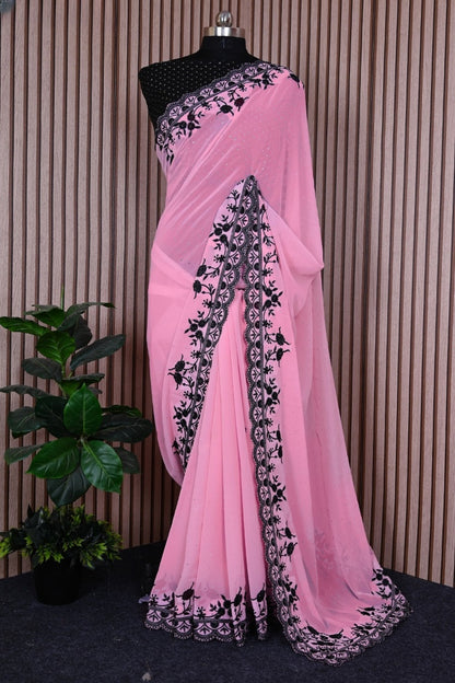 Exquisite Georgette Saree with Diamond & Embroidery Work