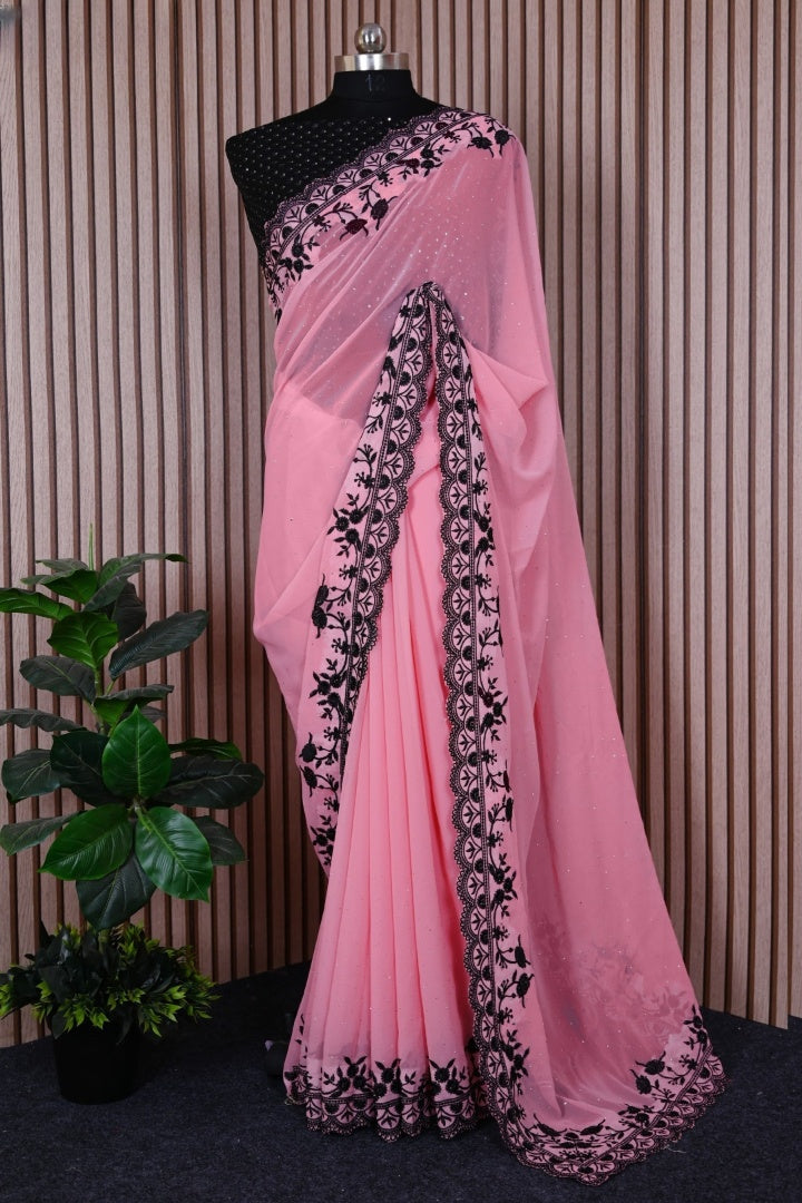 Exquisite Georgette Saree with Diamond & Embroidery Work