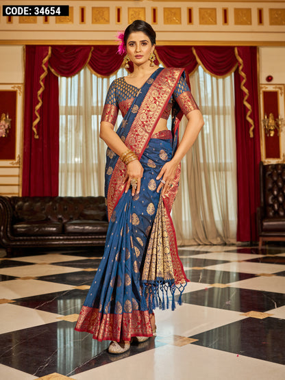 Soft Banarasi Silk Saree With Zari Weaving Work