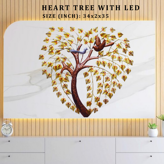 Heart Tree with LED Metal Wall Art - 34x2x35 Inch