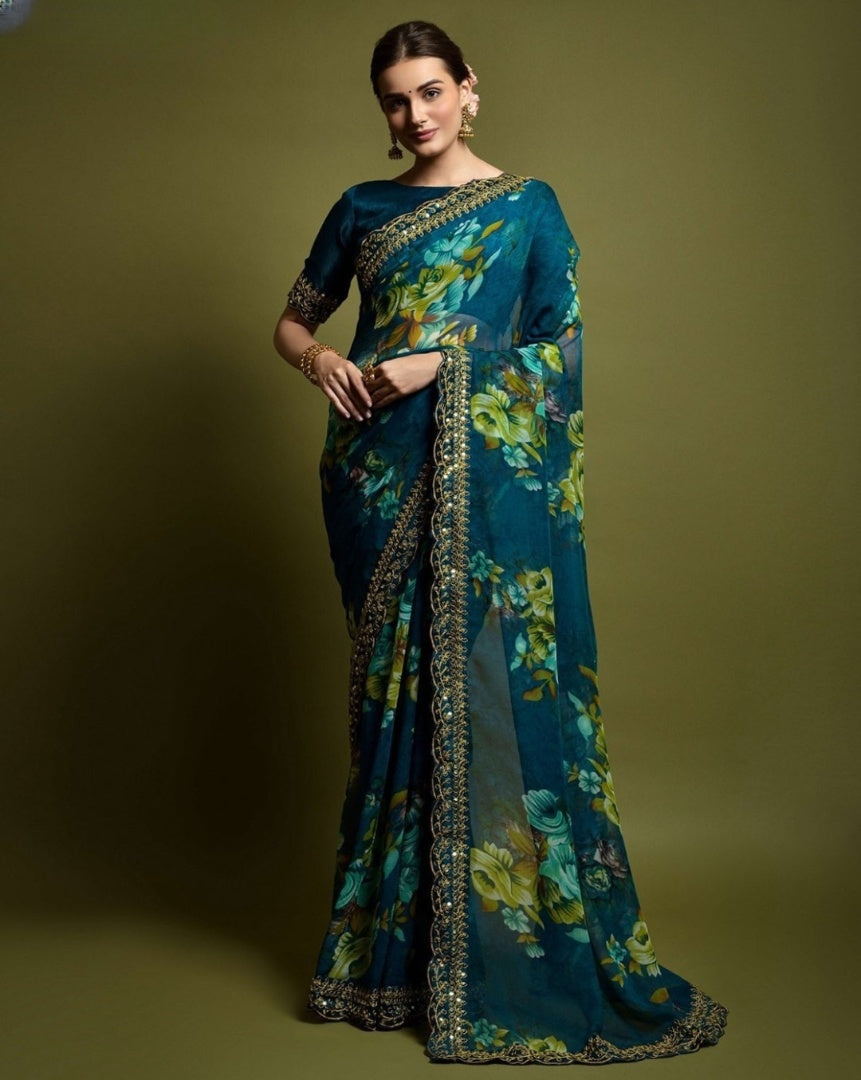 Stunning Georgette Saree with Embellished Sequins & Floral Print