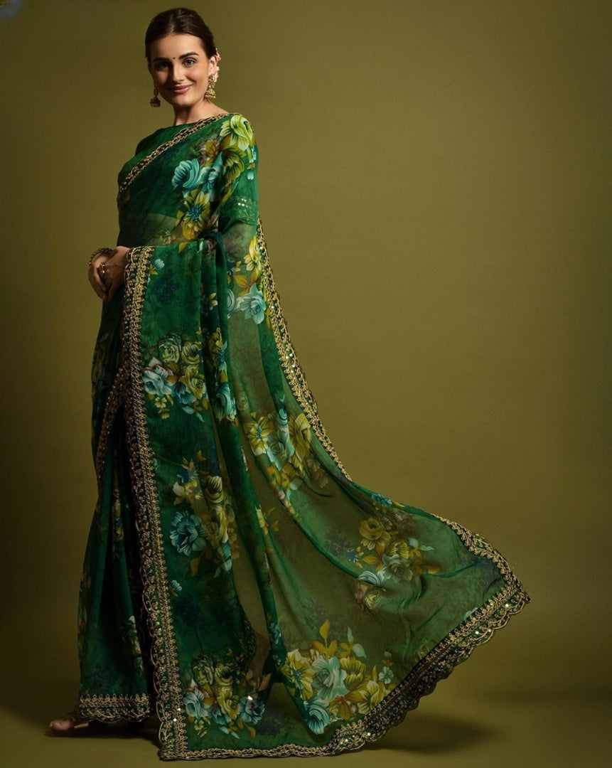 Stunning Georgette Saree with Embellished Sequins & Floral Print