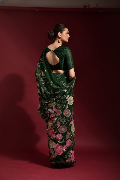 Elegant Georgette Saree with Sequins Embroidery Work - 5.5 Meters