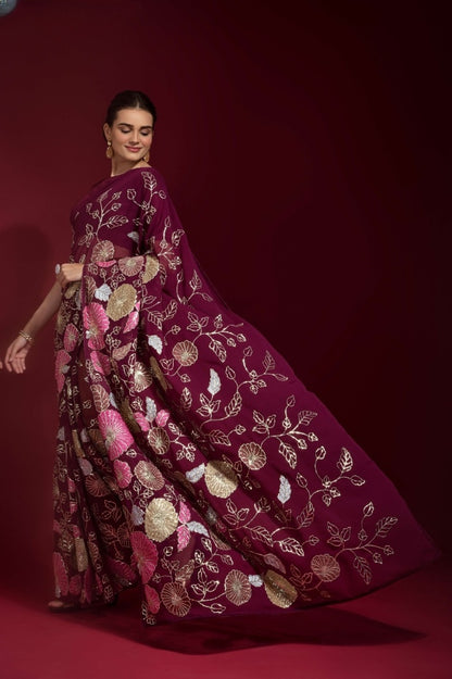 Elegant Georgette Saree with Sequins Embroidery Work - 5.5 Meters