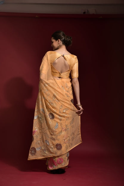 Elegant Georgette Saree with Sequins Embroidery Work - 5.5 Meters