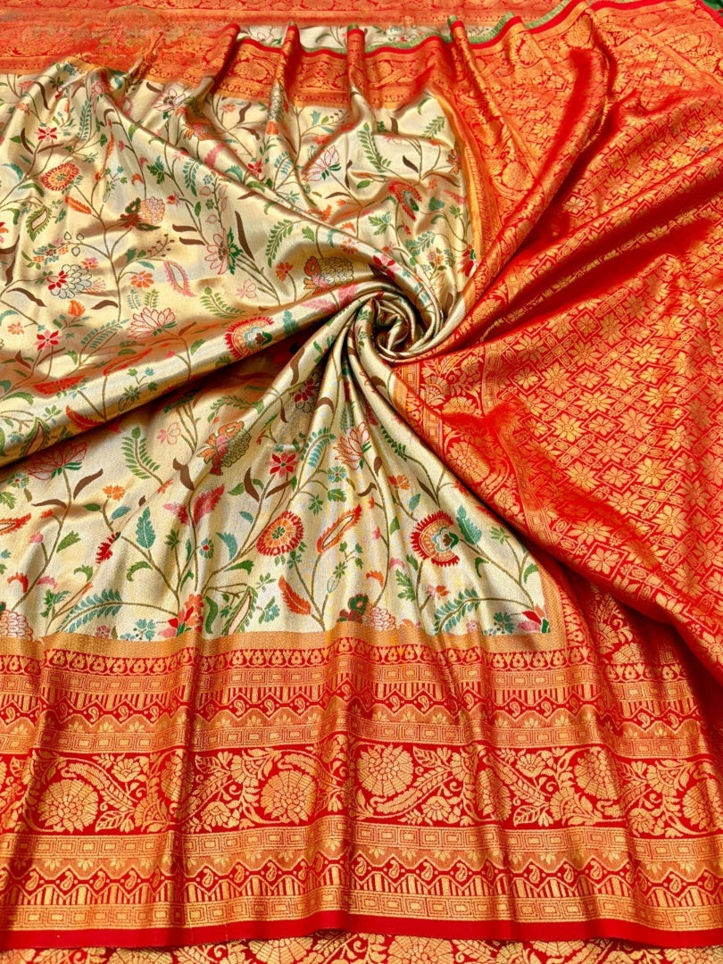 Dharmavaram Banarasi Silk Saree With Zari Weaving Work