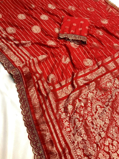 Elegant Viscose Georgette Saree with Embroidery Lace Border and Zari Weaving Design