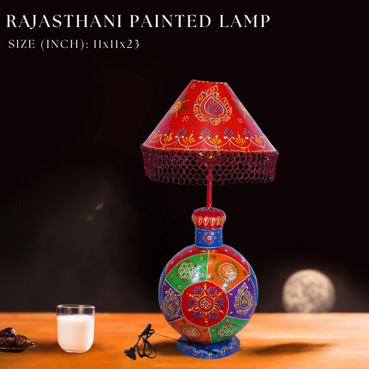 Handcrafted Rajasthani Painted Lamp - Cultural Table Decor