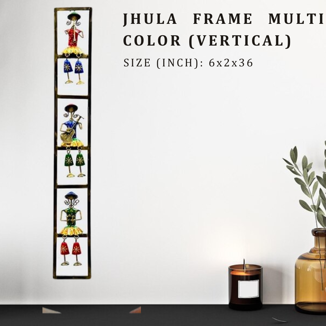 Vibrant Jhula Dancer Frame - 6x2x36 Inches Vertical Metal Wall Decor