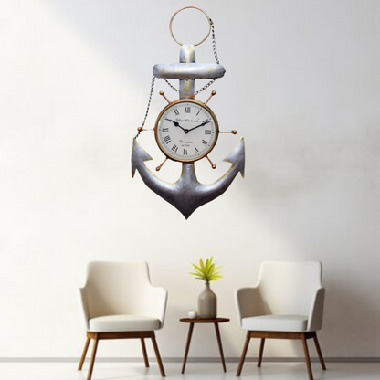 Anchor Wall Clock - 22x12 Inch Metal Nautical Decor