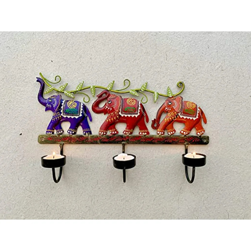 Home Decor Elephant Shape Iron Wall Hanging T-Light Holder