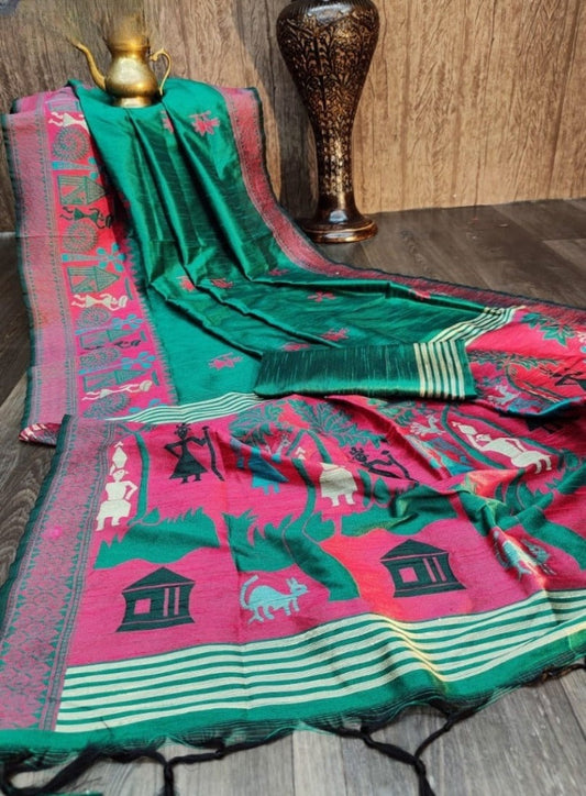 Timeless Handloom Raw Silk Saree with Zari Woven Work: Classic Elegance